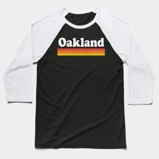 Oakland, California - CA Retro Sunset and Text Baseball T-Shirt